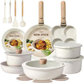 CAROTE Pots and Pans Set Non Stick Cookware Sets Kitchen Set Oven/Dishwasher/Fridge Safe Space Saving Pots Set Nonstick Set with Versatile Detachable Handle Induction RV Set Cream