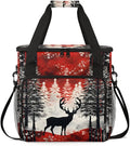 Christmas Misty Forest Coffee Maker Carrying Bag Winter Reindeer Travel Storage Bag Compatible with K-Mini or K-Mini Plus Single Serve Coffee Brewer Carrying Case with Pockets &amp Shoulder Strap
