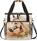 Horse Coffee Maker Carrying Bag Flowers Horse Portable Travel Storage Tote Bag Compatible with K-Mini or K-Mini Plus Single Serve Coffee Brewer Carrying Case with Multiple Pockets &amp Shoulder Str