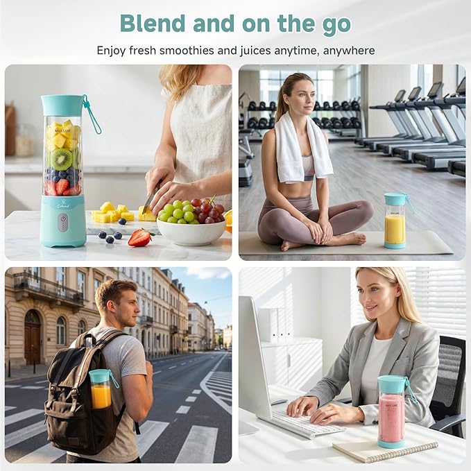 COKUNST Portable Blender USB C Rechargeable Personal Blender Small Smoothie &amp Shake Maker with 6 Blades Compact Travel Mini Juicer Cup with Extra Lid for Home Gym Office 18oz Green