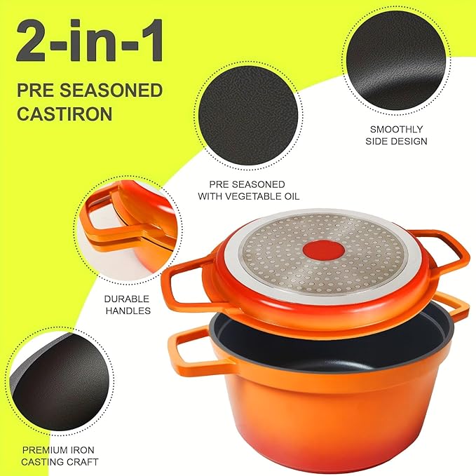 8-Piece Gradient Enamel Cookware Set Multi-Function Kitchen Collection with Soup Pot Steak Pan for Home RV Cooking (Orange Gradient 8-Piece Set)