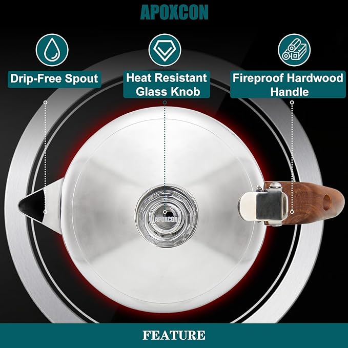 Coffee Percolator Stainless Steel Coffee Maker with Fireproof Solid Wood Handle &amp Tough Glass Clear Brew Progress Knob Camping Coffee Pot Using on any Stovetop NO Aluminum NO Plastic (6 Cup)