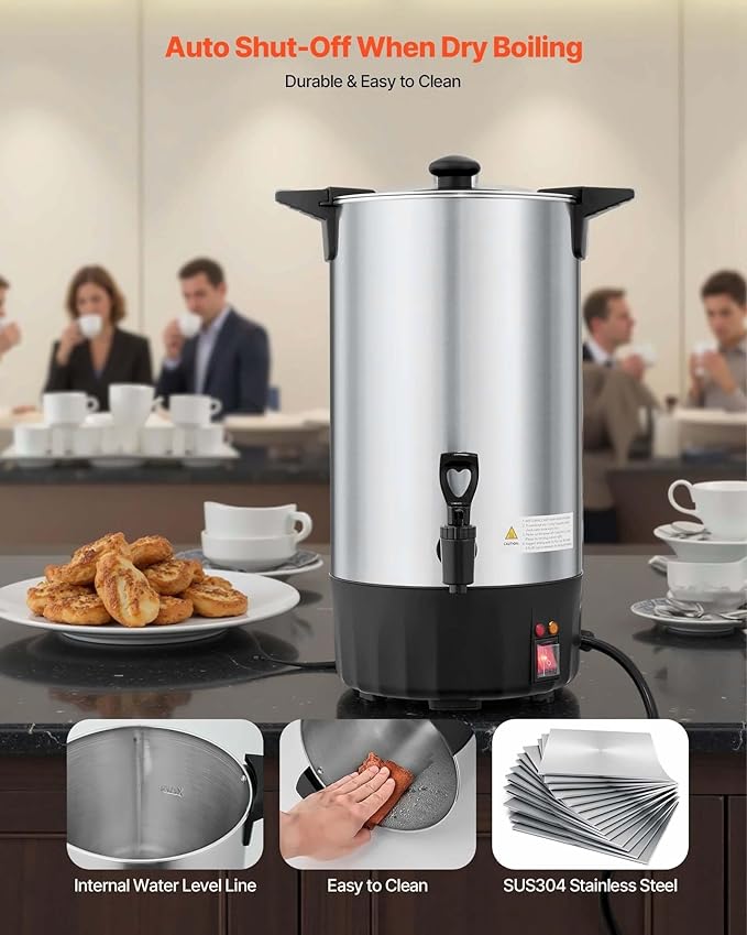 Coffee Urn 60 Cup 9L Stainless Steel Hot Beverage Dispenser Quick Brew Coffee Maker for Catering Parties Church Office Dripless Spigot