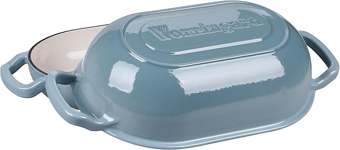 Enameled Cast Iron Sourdough Bread Oven Dutch Oven Loaf Cast Iron Bread Pan for Homemade Bread Baking Meatloaf Pan with Lid 5QT Sea Salt