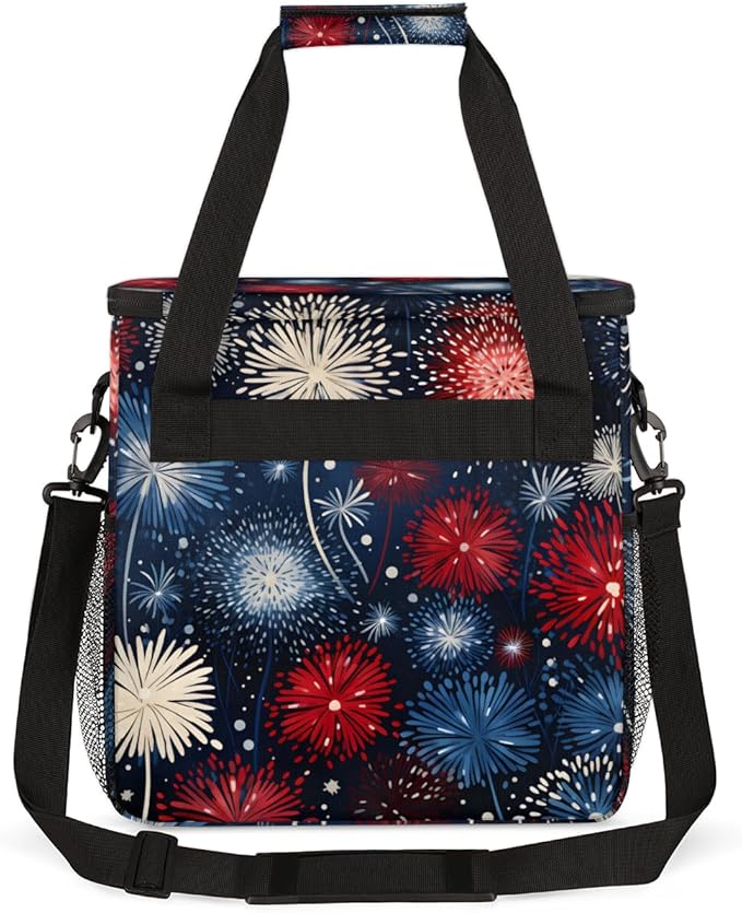 Sparkler-Swirled 4th of July Coffee Maker Carrying Bag Travel Storage Bag Compatible with K-Mini or K-Mini Plus Single Serve Coffee Brewer Carrying Case with Multiple Pockets &amp Shoulder Strap