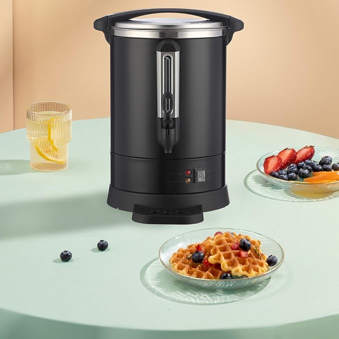 PioneerWorks 120 Cup Commercial Coffee Maker with Percolator Brewing 18L Stainless Steel Hot Water Urn Dual Tap for Fast Serving Event &amp Office Coffee Dispenser in Metallic Black