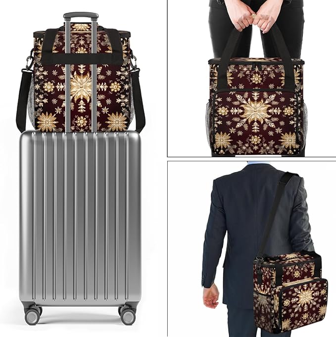Xmas Snowflakes Coffee Maker Carrying Bag Graffiti Snowflakes Travel Storage Bag Compatible with K-Mini or K-Mini Plus Single Serve Coffee Brewer Carrying Case with Multiple Pockets &amp Shoulder S