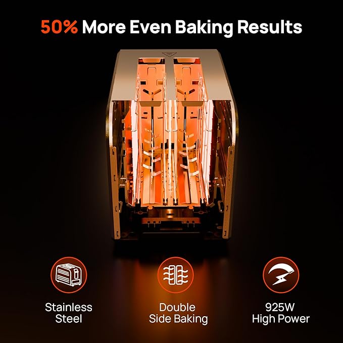 Toaster 2 Slice Consciot Smart Touch Screen Toasters with 6 Browning Levels Timer Reheat/Defrost/Cancel Extra-Wide Slots Removable Crumb Tray Auto Pop-up &amp Anti Jam Peak 925W Stainless Ste