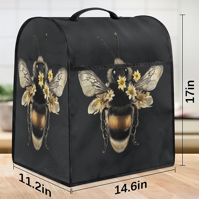 cfpolar Kitchen Aid Mixer Cover Compatible with 6-8 Quarts Animal Bee Flower Stand Mixer Cover Kitchen Aid Mixers Accessories Appliance Organizer Bag Dust Covers with Zipper Pocket