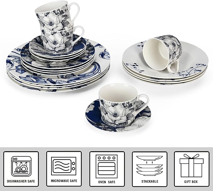 STP Porcelain J-229574 Azur de Limoges Bone China Dinnerware Set of 20 Service for 4