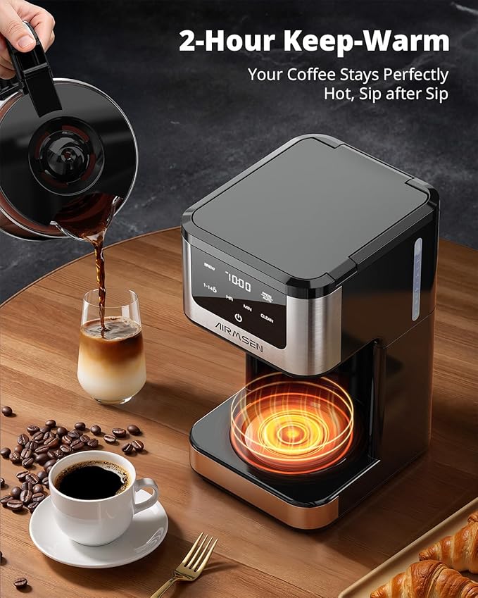 AIRMSEN 14-Cup Programmable Drip Coffee Maker – 1000W Fast Brewing Coffee Machine with Timer Delay Start &amp 2H Keep-Warm 73oz Tank Touchscreen &amp Glass Carafe – Perfect for Home &amp Office