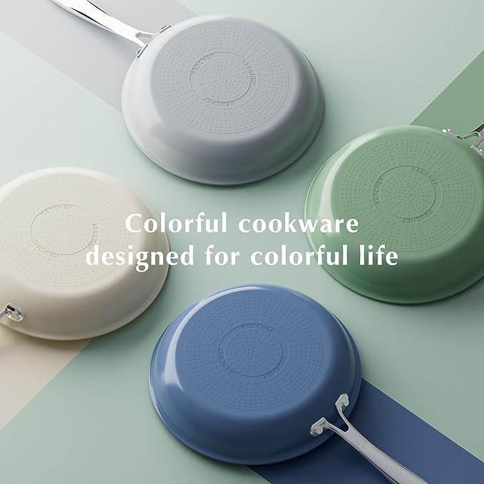 Redchef Ceramic Pots and Pans Set Non Stick Nonstick Kitchen Cookware Sets Non Toxic Pots and Pans Set Non Stick PFAS PFOA &amp PTFE Free Nonstick Frying Pans Set Ceramic Pan Skillet RV Cookwar