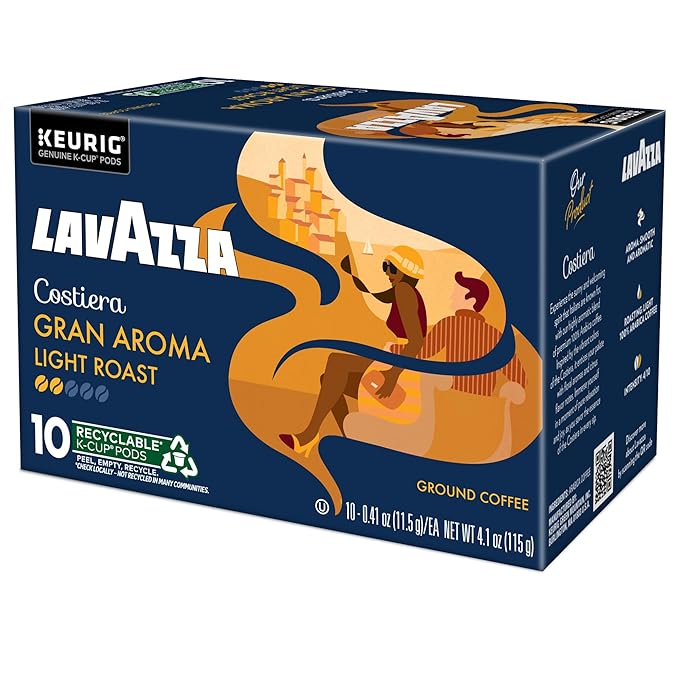 Lavazza Costiera Gran Aroma Single-Serve Keurig K-Cup Pods Light Roast Coffee 60-Count Box (6 Packs of 10)
