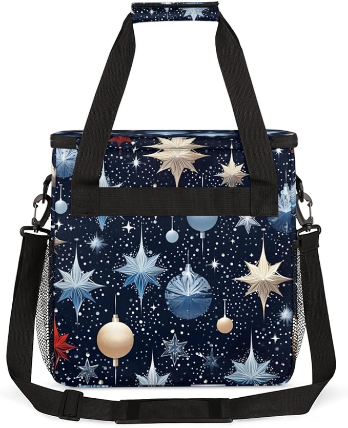 Snowflake Coffee Maker Carrying Bag Christmas Bell Travel Storage Bag Compatible with K-Mini or K-Mini Plus Single Serve Coffee Brewer Carrying Case with Multiple Pockets &amp Shoulder Strap
