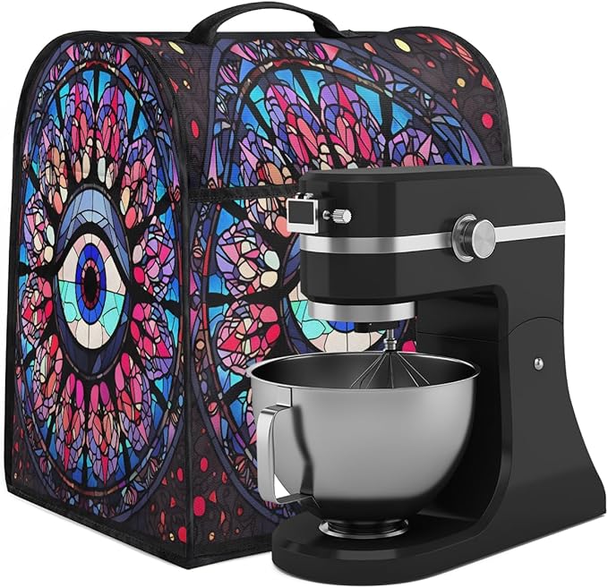 cfpolar Kitchen Aid Mixer Cover Compatible with 6-8 Quarts Evil Eye Glass Painting Stand Mixer Cover Kitchen Aid Mixers Accessories Appliance Organizer Bag Dust Covers with Zipper Pocket