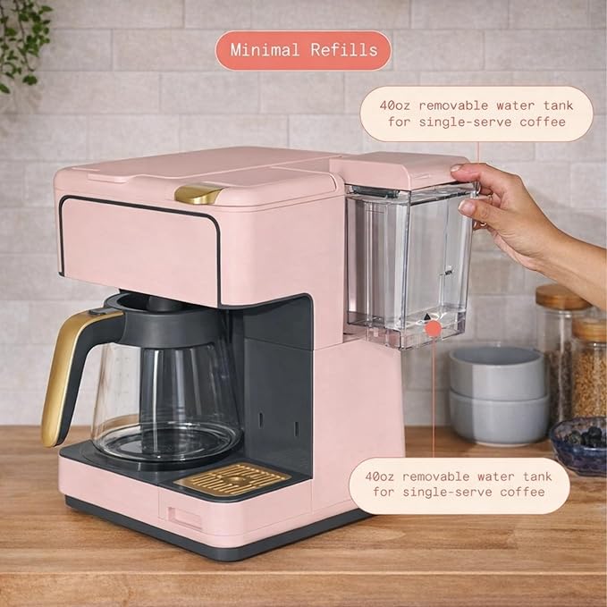 Multi Brew Coffee Maker with Single Serve and Carafe Brewing Options for Countertop Home Use (Rose)