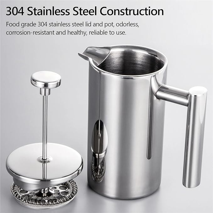 350ml/800ml/1000ml Coffee Maker Pot Press Stainless Steel Double Walled Insulated(1000ml)