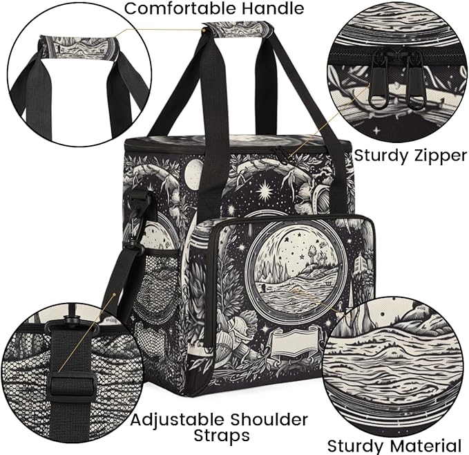 Magic Circle Coffee Maker Carrying Bag Grey Ethnic Aztec Travel Storage Bag Compatible with K-Mini or K-Mini Plus Single Serve Coffee Brewer Carrying Case with Multiple Pockets &amp Shoulder Strap