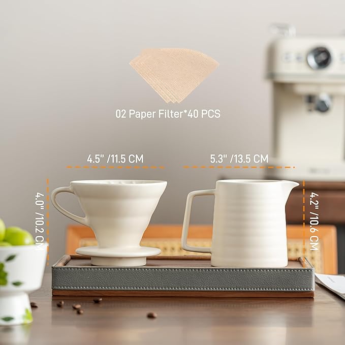 Pour Over Coffee Maker SetCeramic Coffee Maker With 40 pcs Paper Filter15oz/450ml Pour Over Coffee Dripper (White)