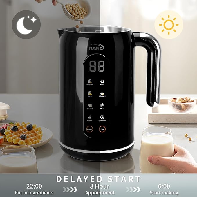 Nut Milk Maker Machine 42oz 8 in 1 Silent Automatic Nut Milk Machine Homemade Soy Milk Oat Puree Almond Milk Maker with Delay Start/Keep Warm/Boil Water/Self-Cleaning Black