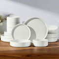 E-far 16-Piece Plates and Bowls Sets - Stoneware Dinnerware Sets with Pasta Bowls for 4 | Microwave &amp Dishwasher Safe Kitchen Modern Dish Set Speckled White
