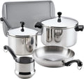 Farberware Classic Series Stainless Steel Pots and Pans with Baking Sheet Pan Cooking Tools and Lids Induction Ready Dishwasher Safe 10 Piece Cookware Set Metal Utensil Safe - Stainless Steel