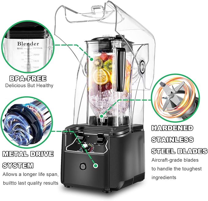Commercial Blender for Smoothies 2.5HP Motor Stainless Steel Blade 80oz Pitcher for Shakes Smoothies Ice Crushing Frozen Drinks 15 Speeds Self-Cleaning Grey