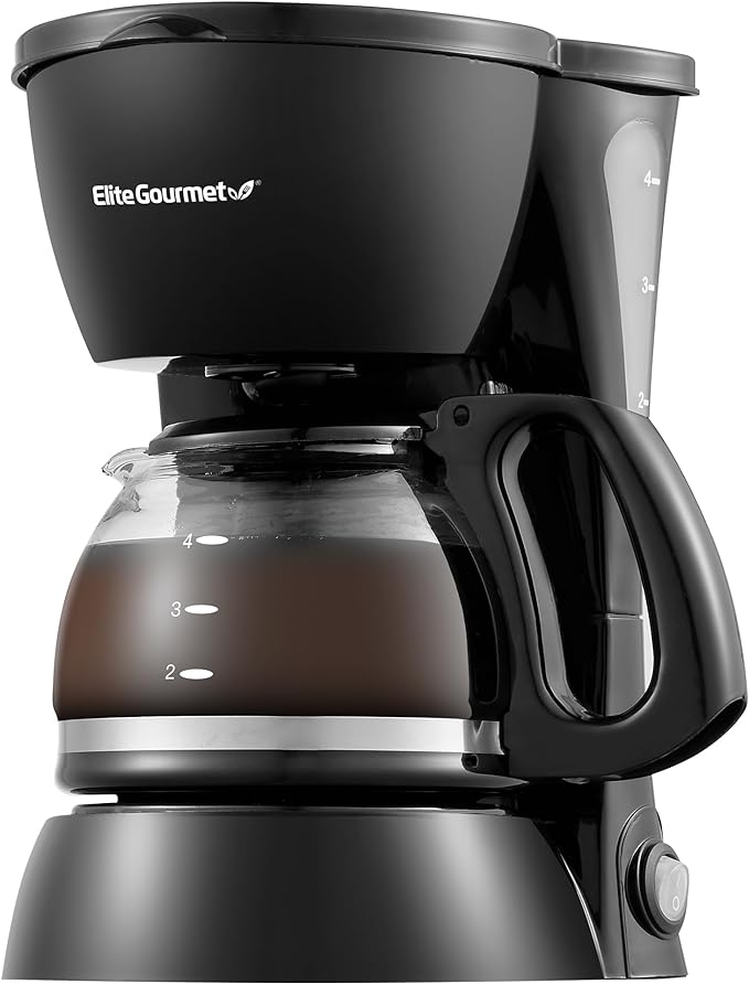 Elite Gourmet 4-Cup Coffee Maker 2-Slice Cool Touch Toaster with Extra Wide Slots and 6 Browning Settings Bundle