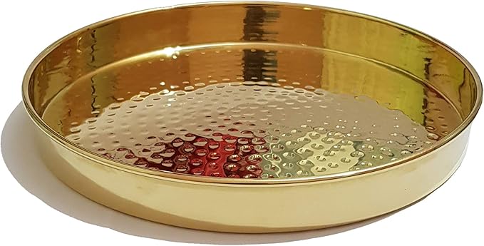 Pure Source India Hammered Brass Solid Dinner Thali Set -5 Pieces Gold Hammered