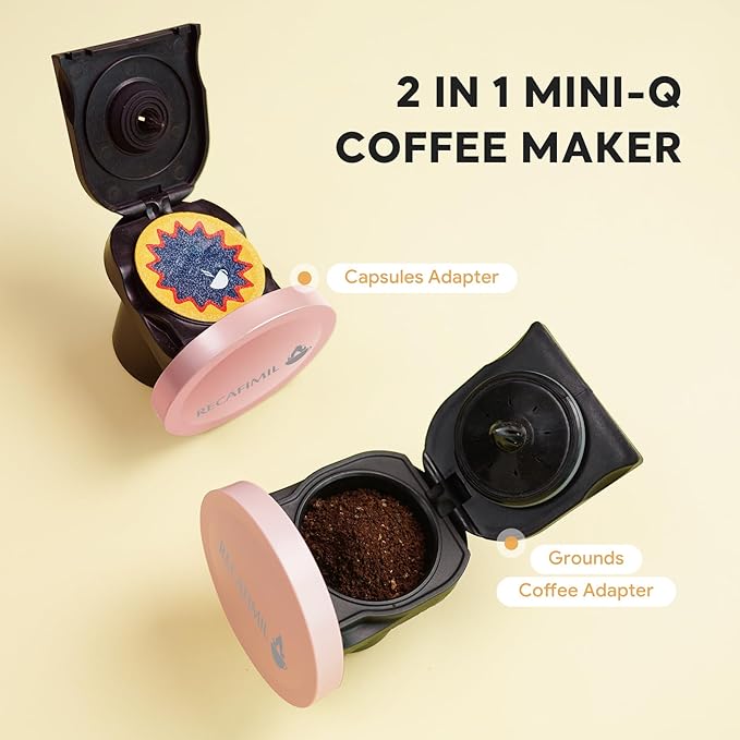 Single Serve Coffee Maker For K Cup Pod and Coffee Grounds /Tea Fast Brew in 2 minutes 2 IN 1 One Button Coffee Machine 4-8 Oz Brew Sizes Stylish＆Compact For Home Office RV and Dorm Pink
