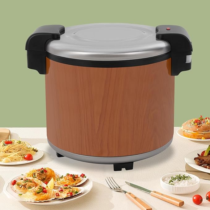 Stainless Steel 50-Cup Rice Warmer with Non-Stick Pot 6 Gallon Commercial Rice Cookers Electric Food Warmer for Hours Ideal for Restaurants Catering Parties Brown (40-50 People)