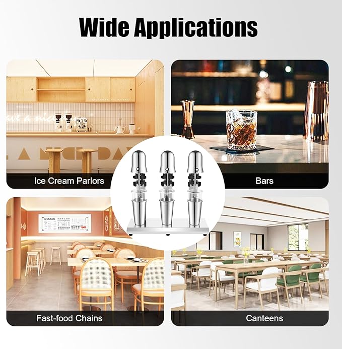 Tabletop Stainless Steel Milkshake Maker 180W x 3 Electric Milkshake Machine 3 Head Drink Mixer with 3* PC Cups Milk Shake Machines for All Kinds of Beverage Stores