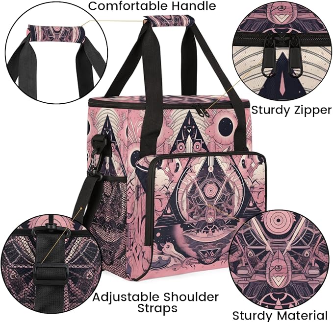 Pink Magic Circle Coffee Maker Carrying Bag Sacred Geometry Travel Storage Bag Compatible with K-Mini or K-Mini Plus Single Serve Coffee Brewer Carrying Case with Multiple Pockets &amp Shoulder Str