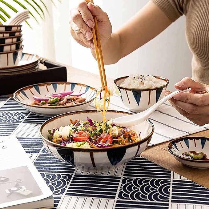 28-Pieces Kitchen Ceramic Dinnerware Set Service for 6 Salad Bowls Plates Set Dishes/Table Service for Snack Salad Dessert Appetizer-Microwave Available