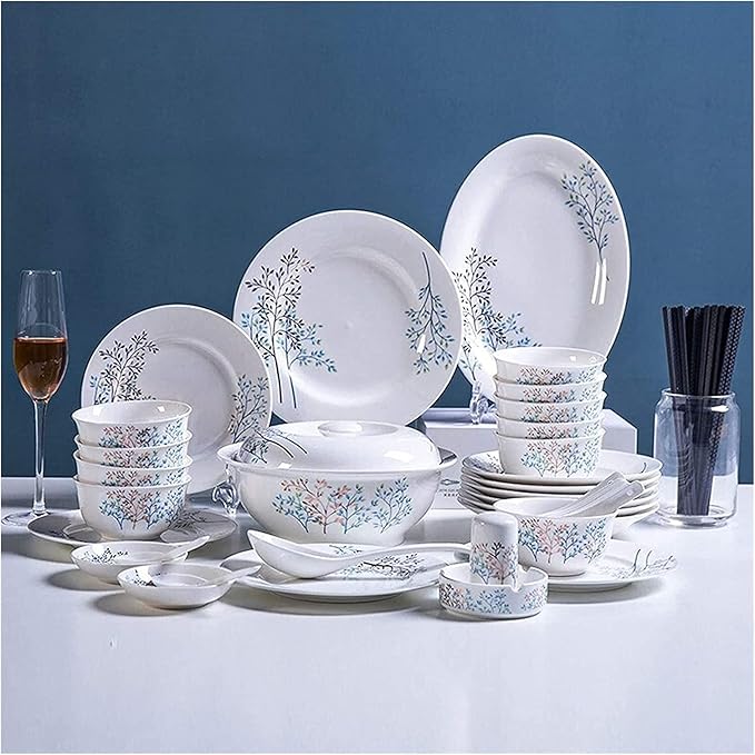 Dinner Set for Luxury Restaurant and Home Creativity Ceramics Dinner Sets 46 Pieces Plain and Elegant Pattern Dinnerware Set | Porcelain Steak Plate Cereal Bowl