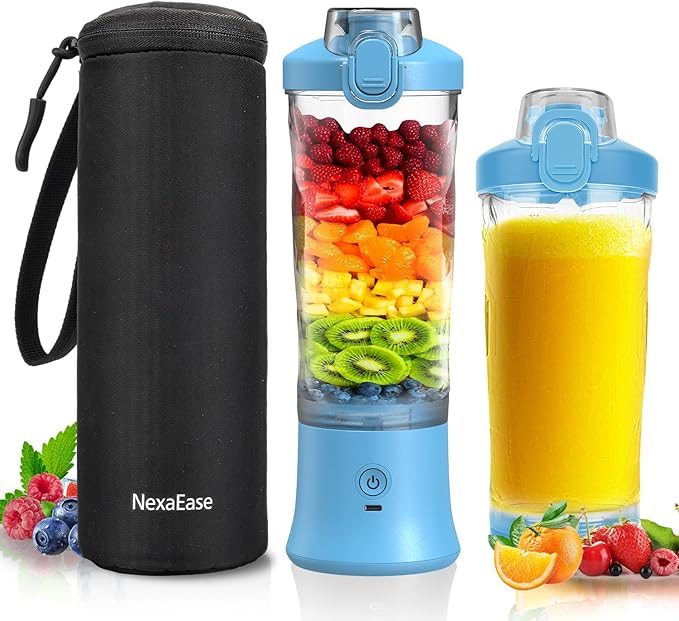 Portable Blender Personal Juicer for Shakes and Smoothies - 20 OZ Electric Protein Shaker Bottle with Insulated Sleeve Travel Lid USB-C Rechargeable - Mini Small Blender Cup for Kitchen Office Gym