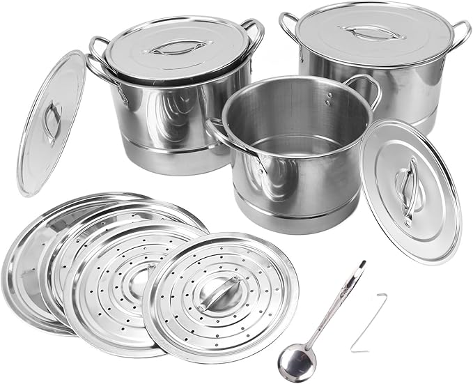 4PCS Stainless Steel Soup Pot Set with 8 Lids Multipurpose Kitchen Cookware for Cooking Steaming Stir Frying