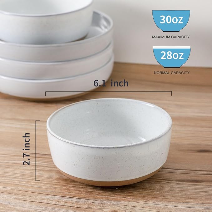 Hasense white cereal soup bowls and white dinnerware sets for 6 bundle