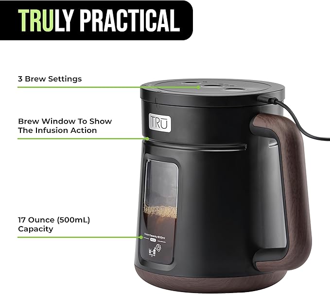 Tru Rapid Cold Brew Coffee Maker by Select Brands - Fast Cold Brew Machine with 3 Brew Settings - Features Removable Brew Chamber &amp Patented Vacuum Technology