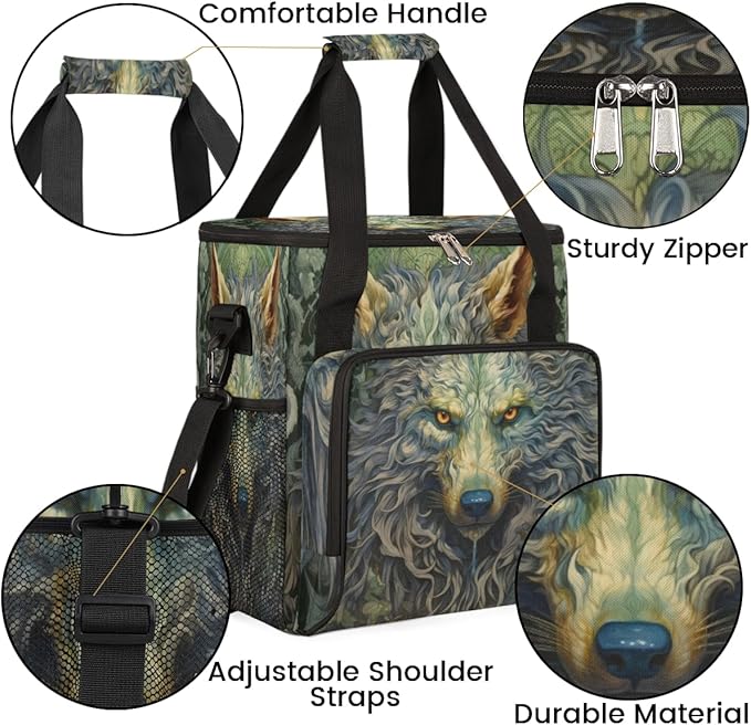Cool Wolf With Gold Eyes Coffee Maker Carrying Bag Waterproof Coffee Maker Travel Storage Bag Portable Coffee Machine Tote Bag Carry on Bag Case with Shoulder Strap for Single Serve Coffee Maker
