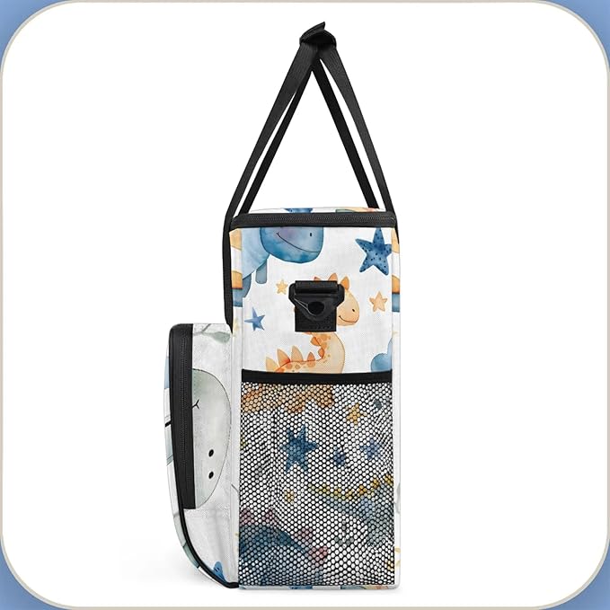 Cute Dino Rainbow Coffee Maker Carring Bag Large Insulated Storage Organizer Case Tote Bags with Shoulder Strap for Travel Work Picnic