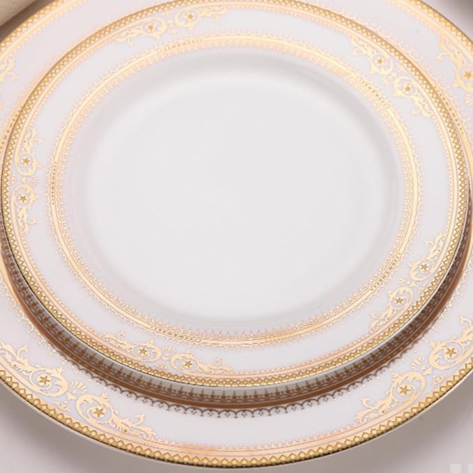 8 pieces bone china dishes set for 2 ceramic plate set with gold thread luxury royal pattern dinnerware sets for wedding housewarming birthday