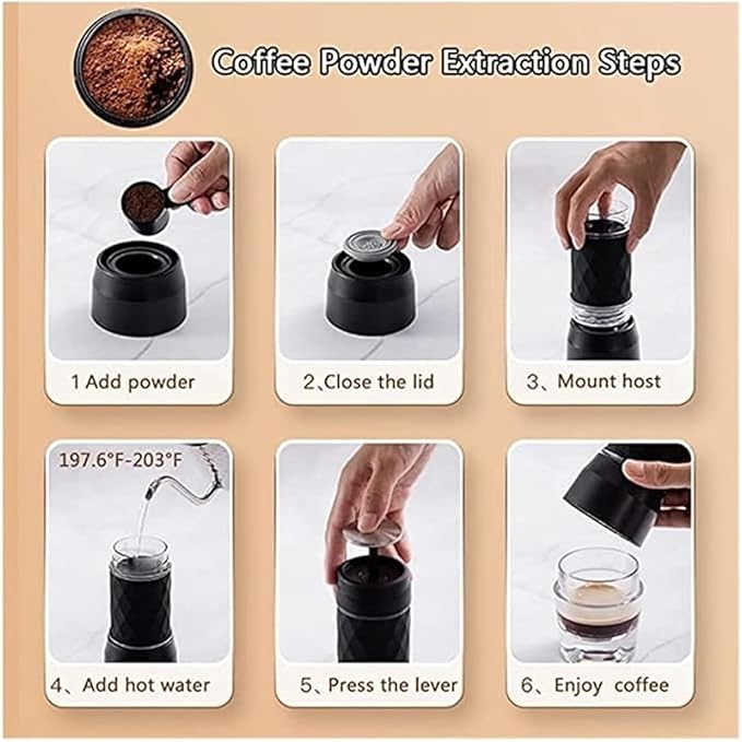 Portable Manual Espresso Machine - 3 in 1 Travel Coffee Maker for Capsule &amp Ground Coffee - Ideal for Camping &amp Outdoor Use