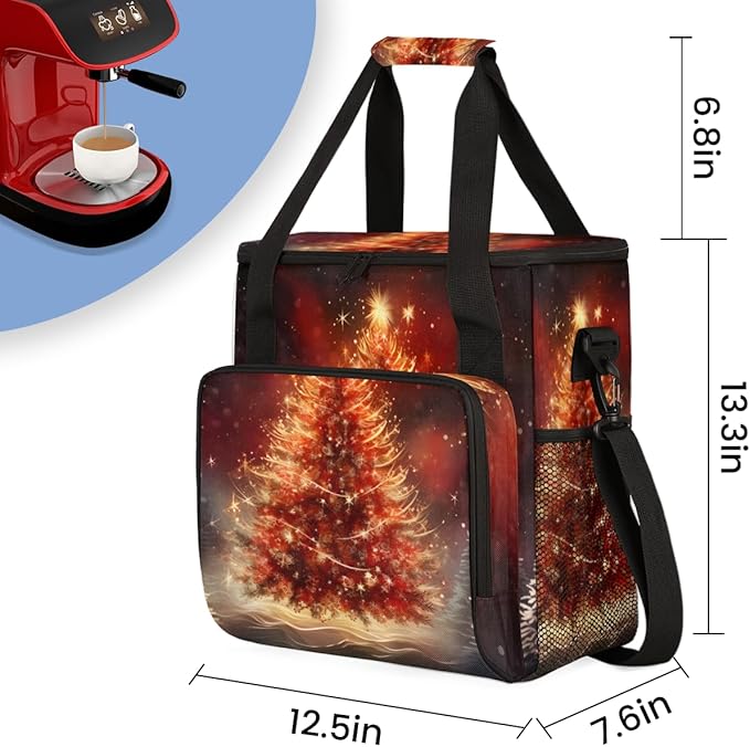 Xmas Tree Coffee Maker Carrying Bag Retro Tree Portable Travel Storage Tote Bag Compatible with K-Mini or K-Mini Plus Single Serve Coffee Brewer Carrying Case with Multiple Pockets &amp Shoulder St