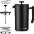 Belwares French Press Coffee Maker 34 Oz - Insulated Coffee Press Stainless Steel 304 - Double Wall &amp 4 Level Filtration System (1 Liter) - Black