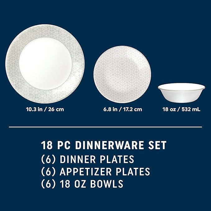 Corelle Vitrelle 18 Piece Glass Dinnerware Sets Service for 6 Triple Layer Chip &amp Crack Resistant Glass Plate and Bowl Sets Knox