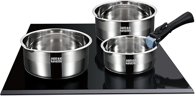 Arthur Martin - AM3456 Set of 3 Stainless Steel Saucepans with Removable Handle