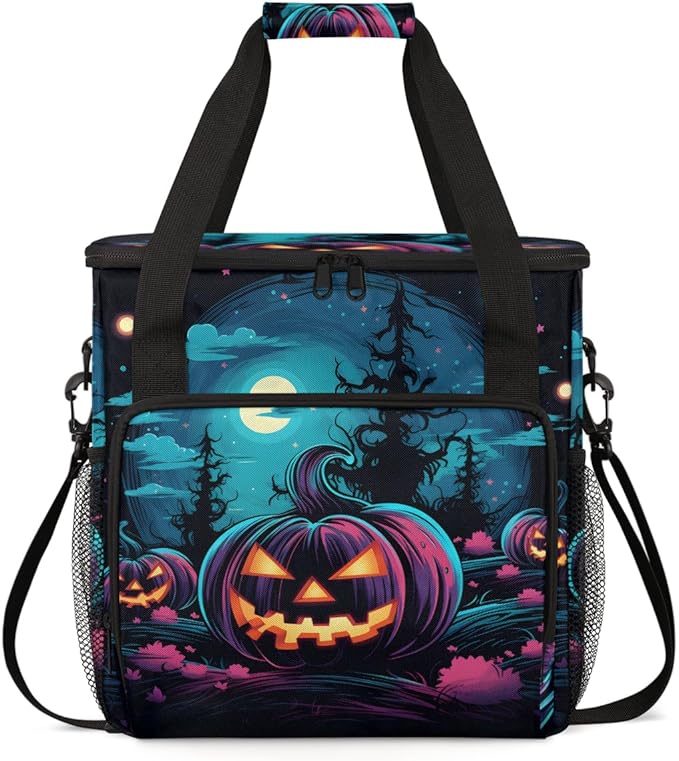 Gothic Halloween Pumpkin Coffee Maker Carrying Bag Travel Storage Bag Compatible with K-Mini or K-Mini Plus Single Serve Coffee Brewer Carrying Case with Multiple Pockets &amp Shoulder Strap