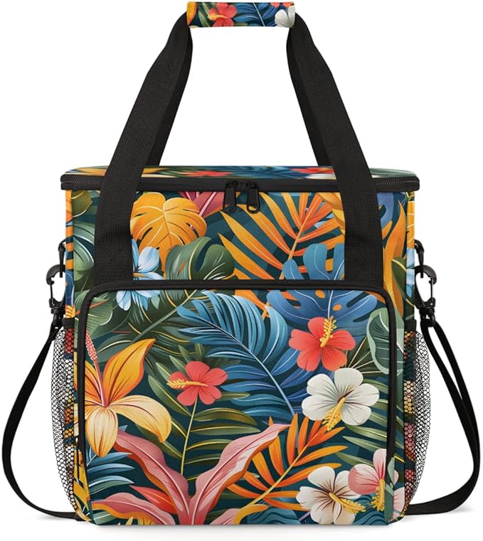 Gossamer Floral Leaves Coffee Maker Carrying Bag Travel Storage Bag Compatible with K-Mini or K-Mini Plus Single Serve Coffee Brewer Carrying Case with Multiple Pockets &amp Shoulder Strap