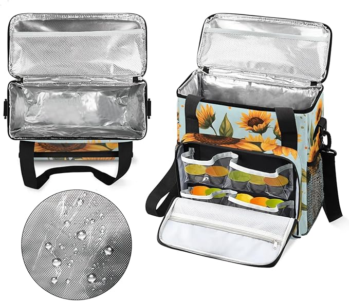 Sunflowers Vase Coffee Maker Travel Bag for Keurig K-Mini/K-Mini Plus Insulated Waterproof Tote with Pockets for K-Cup Portable Single-Serve Brewer Case